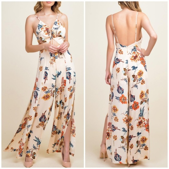 LAST ONE❗HOMMAGE Nordstrom Taupe Floral Jumpsuit - Picture 3 of 4